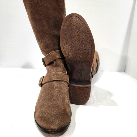 Ugg Cydnee Brown  Suede Tall Riding‎ Boots Women's size 6  Sheerling Lined EUC - Picture 6 of 12